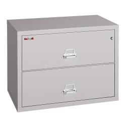 FireKing® UL 1-Hour 37-1/2"W Lateral 2-Drawer Fireproof File Cabinet, Metal, Platinum, White Glove Delivery