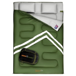 SereneLife Hike N Camp Double Sleeping Bag With 2 Pillows, 85" x 57-1/8", Green