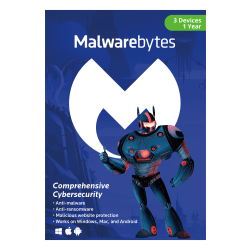 Malwarebytes Premium, 1-Year Subscription, For 3 PC/Mac® Devices, Disc