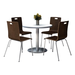 KFI Studios Jive Round Pedestal Table With 4 Stacking Chairs, 29"H x 36"W x 36"D, Espresso/Crisp Linen