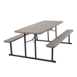 COSCO Bridgeport Outdoor Living Folding Picnic Table, 29"H x 72"W x 57"D, Taupe/Brown
