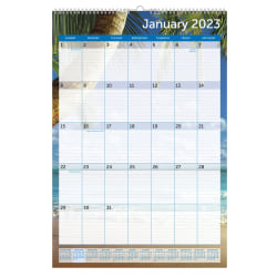 Office Depot® Brand Monthly Wall Calendar, 22" x 15", Paradise, January To December 2023, ODUS2201-005