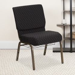 Flash Furniture HERCULES Series Church Chair With Book Rack, Black Dot/Gold Vein