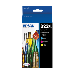 Epson® 822XL DuraBrite® High-Yield Black, Cyan, Magenta, Yellow Ink Cartridges, Pack of 4, T822XL-XCS