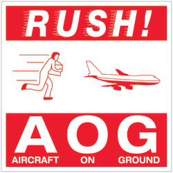 Tape Logic® Preprinted Shipping Labels, DL1376, Rush AOG - Aircraft On Ground, Square, 4" x 4", Red/White, Roll Of 500