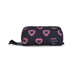 Jansport Perfect Pencil Pouch, 4" x 3", 100% Recycled, Happy Hearts Black