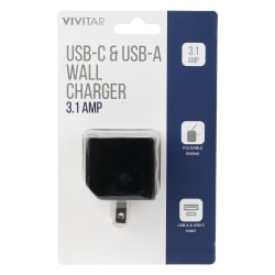 Vivitar USB-C And USB-A Wall Charger, Black, NIL6004-BLK-STK-24