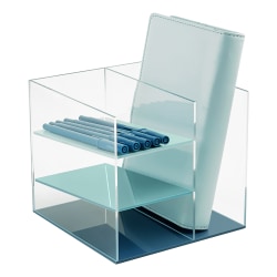 Realspace® Acrylic Slot Desk Organizer, 6"H x 6"W x 5-7/16"D, Clear/Blue