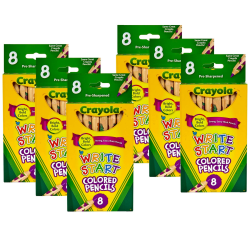 Crayola Write Start Colored Pencils, 5.3 mm, Assorted Colors, 8 Colored Pencils Per Box, Set Of 6 Boxes