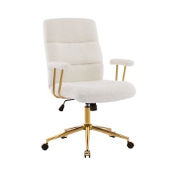 Techni Mobili Elegant Textured Boucle Polyester Mid-Back Executive Office Chair, White/Gold, Total Qty 1
