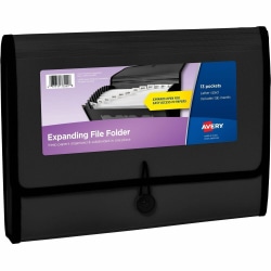 Avery® Letter, A4 Recycled Expanding File - 425 Sheet Capacity - 13 Pocket(s) - Polypropylene, Plastic, Fabric - Black - 100% Recycled