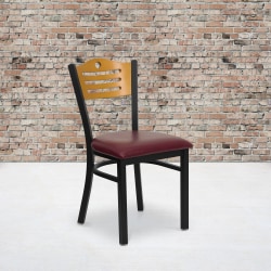 Flash Furniture Slat-Back Metal/Vinyl Restaurant Accent Chair, Burgundy/Natural/Black
