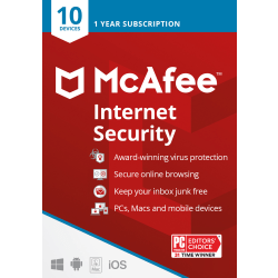 McAfee Internet Security, 10 Devices, Antivirus Software, 1 Yr - Product Key