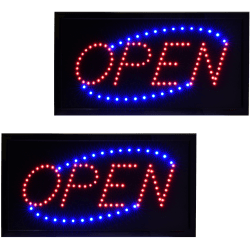 Alpine LED Rectangular Signs, 10" x 19" x 1", Open, Pack Of 2 Signs