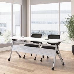 Bush Business Furniture Envision 72"W Folding Training Table and 2 Folding Chairs with Arms, White/Cool Gray Metallic, Standard Delivery