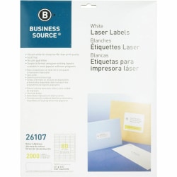 Business Source Address Laser Labels - 1/2"x 1 3/4" - Permanent Adhesive - Rectangle - Laser - White - 26107
