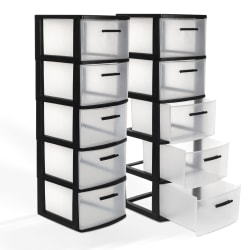 Inval Eclypse 5-Drawer Storage Cabinets, 39"H x 13"W x 15"D, Black/Clear, Pack Of 2 Cabinets