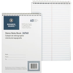 Business Source Steno Notebook - 60 Sheets - Wire Bound - Gregg Ruled Margin - 15 lb Basis Weight - 6"x9" Sheet Size - White Paper - Stiff-back
