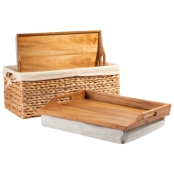 Rossie Home® Lap Tray With Pillow Basket Set, 4-1/8"H x 17-1/2"W x 4-1/8"D, Natural Acacia, Set Of 2 Lap Trays