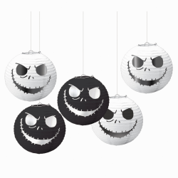 Amscan The Nightmare Before Christmas Paper Lanterns, 5" x 5", Black/White, 5 Lanterns Per Pack, Set Of 2 Packs
