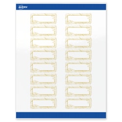 Avery® Printable Labels With Sure Feed® Technology, S00-EVV, Rectangle, 1" x 2-5/8", Glossy White With Preprinted Gold Leaf Pattern, Pack Of 160
