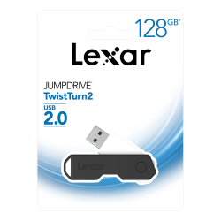 Lexar® JumpDrive® TwistTurn2 USB 2.0 Flash Drive, 128GB, Black, LJDTT2-128ABNABK