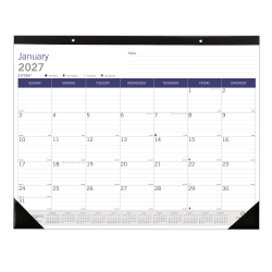 2027 Blueline DuraGlobe™ Monthly Desk Pad Calendar, 22" x 17", Blue/White, January To December, C177227, Total Qty 1