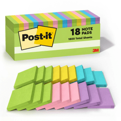 Post-it Notes, 3 in x 3 in, 18 Pads, 100 Sheets/Pad, Clean Removal, Floral Fantasy Collection