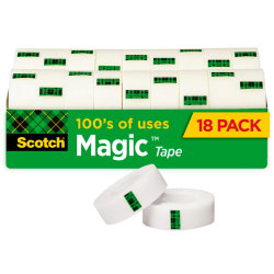 Scotch Magic Tape, Invisible, 3/4 in x 1000 in, 18 Tape Rolls, Clear, Home Office and School Supplies