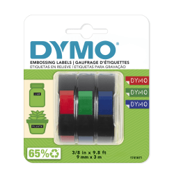 DYMO® 3D Embossing Labels, 3/8" x 9 4/5", Assorted Glossy Colors, Pack Of 3 Rolls
