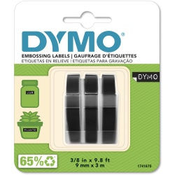DYMO® 3D Embossing Labels, 3/8" x 9 4/5", Glossy Black, Pack Of 3 Rolls