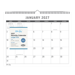 2027 Large Print Standard Monthly Wall Calendar 15x12