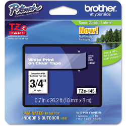 Brother® TZe-145 White-On-Clear Tape, 0.75" x 26.2'