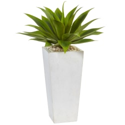 Nearly Natural Agave 25"H Artificial Plant With White Planter, 25"H x 18"W x 18"D, Green