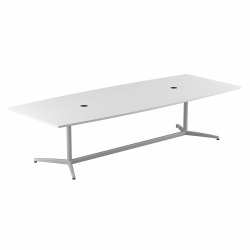 Bush Business Furniture 120"W x 48"D Boat-Shaped Conference Table With Metal Base, White, Standard Delivery