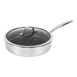 Brentwood® 3.2-Qt. Stainless Steel 3-Ply Hybrid Non-Stick Deep Sauté Pan with Tempered Glass Lid, 10-In.