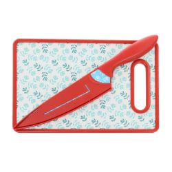 Gibson Home Village Vines 3-Piece Cutting Board And Knife Set, Red/Blue