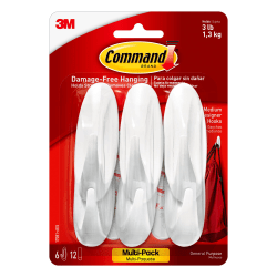 Command Medium General Purpose Removable Designer Plastic Hooks, 6-Command Hooks, 12-Command Strips, Damage-Free, White