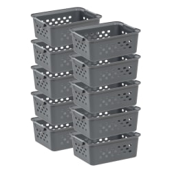 Iris® Plastic Storage Baskets, Small, 4.25"H x 8.75"W x 11.125"D, Gray, Set Of 10 Baskets