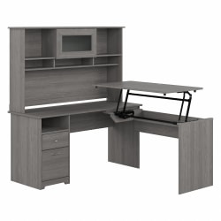 Bush® Furniture Cabot 60"W 3-Position Sit-To-Stand Height-Adjustable L-Shaped Desk With Hutch, Modern Gray, Standard Delivery