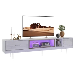 Bestier 80" Acrylic Floating TV Stand For 85" TV With Drawer & Storage Cabinet, 20-5/8"H x 80"W x 13-13/16"D, White/Gold