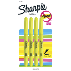Sharpie® Pocket Highlighters, Chisel Tip, Yellow Barrel, Yellow Ink, Pack Of 4 Highlighters