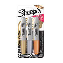 Sharpie® Metallic Chisel Tip Permanent Markers, Gray Barrels, Assorted Ink Colors, Pack Of 3 Markers