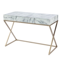 SEI Furniture Kamblemore 45"W Faux Marble Writing Desk With Storage, Gold/Gray/White