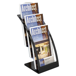 Deflecto® Contemporary Literature Holder, 3 Leaflet Size Compartments, 13 5/16"H x 6 3/4"W x 6 15/16"D, Black/Clear