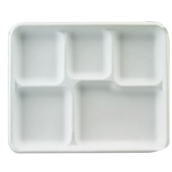Huhtamaki Heavy-Duty 5-Compartment Disposable Pulp Paper Trays, Lunch, 12 1/2" x 8 1/2", Tan, Case Of 500