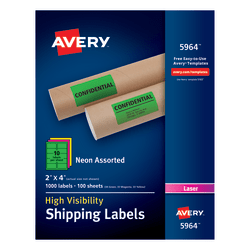 Avery® High-Visibility Shipping Labels, AVE5964, 2" x 4", Assorted Colors, Box Of 1000