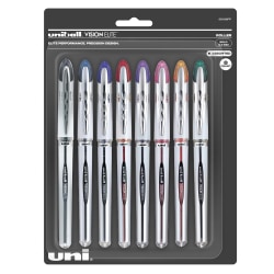 uni-ball® Vision™ Elite™ Liquid Ink Rollerball Pens, Bold Point, 0.8 mm, Black Barrel, Assorted Ink Colors, Pack Of 8