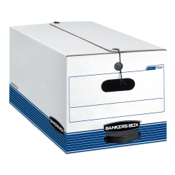 Bankers Box® Stor/File™ Medium-Duty Storage Boxes With Locking Lift-Off Lids And Built-In Handles, Letter Size, 24“ x 12" x 10", 60% Recycled, White/Blue, Case Of 3