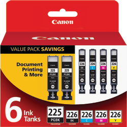 Canon PGI-225/CLI-226 Black, Cyan, Magenta, Yellow Ink Cartridges, Pack Of 6 Cartridges, 4530B012
